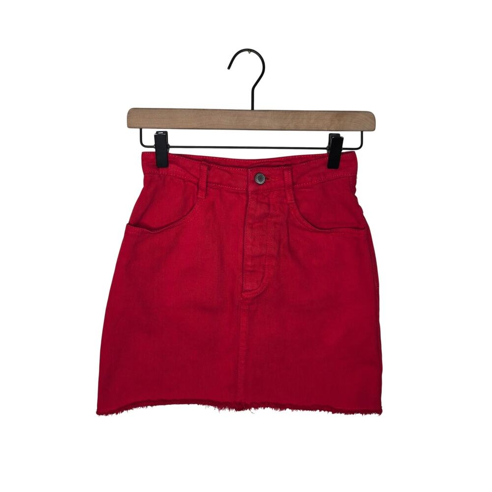 BRANDY MELVILLE John Galt Denim Mini Skirt Bright Red Size XS